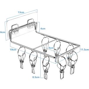 Stainless Steel Wall Mounted Hats Towels Socks Hanger Clothes Drying Rack with 8 Pegs Clips for Towels / Stoking Rak 晒袜子
