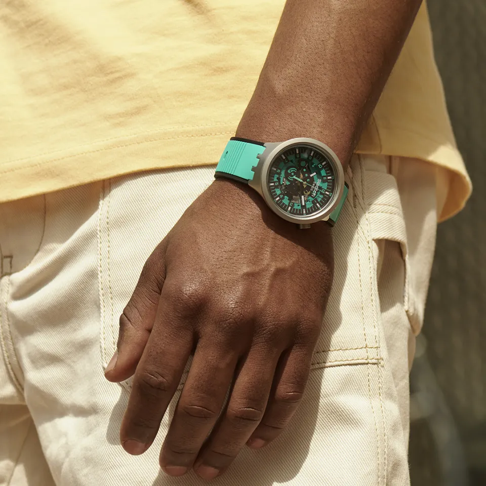 Swatch Big Bold Irony MINT TRIM SB07S111 Green Rubber Strap Watch