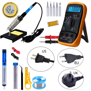 60W Bộ dụng cụ sắt hàn điều chỉnh nhiệt độ Dụng cụ hàn đa năng kế kỹ thuật số 5 chiếc đầu sắt Hàn tiêu chuẩn EU/UK/US