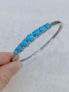 BOSEOK Turquoise Rhodium Over Sterling Silver Bangel B1380
