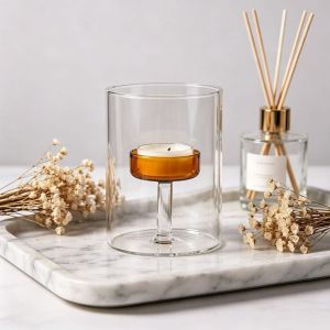 DIMEL European-style Glass Candle Holder Transparent Solid Base Candle Stand Modern Simple Heat-resistant Scented Candles Cup Party