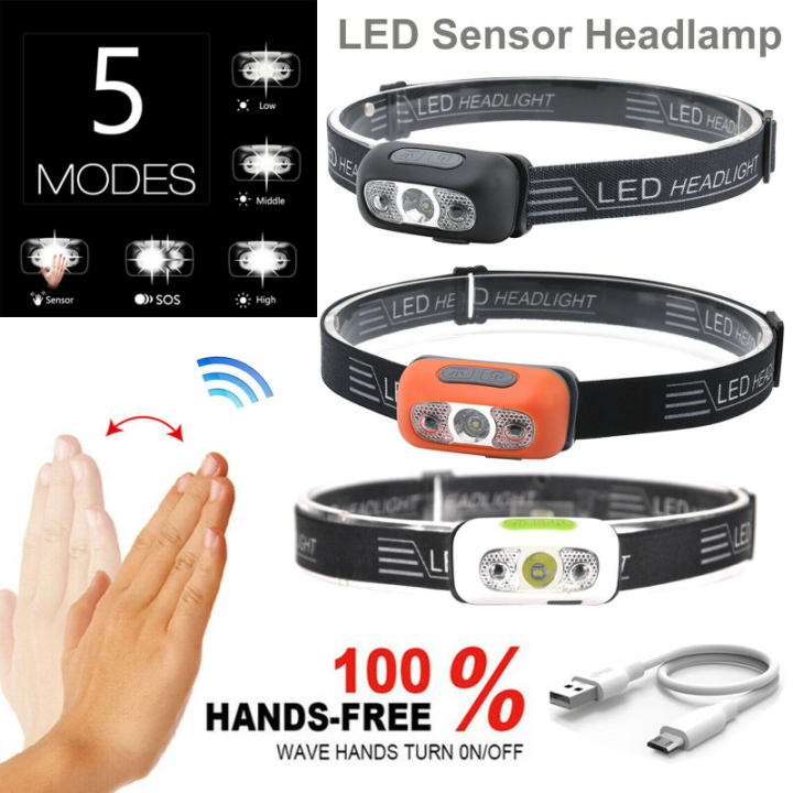 Motion Sensor Headlamp USB Rechargeable LED Headlamp Waterproof Outdoor