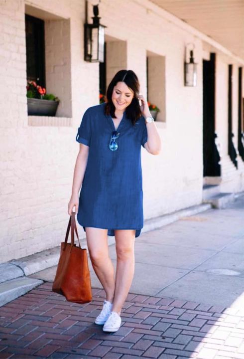 M#8020 Denim Dress Plus Size Long Back Short Sleeve Dress