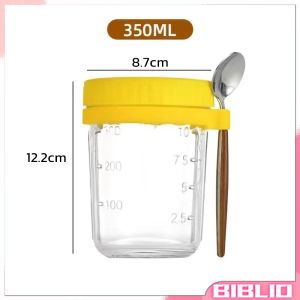 BibLio 350ml Reusable Overnight Oats Jars With Spoon Airtight Oatmeal Cup Container Breakfast Cups