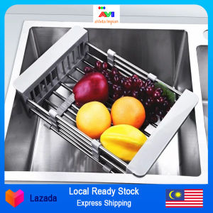 AVI SUS304 Stainless Steel Retraceable Drain Basket Sink Rack - Telescopic Design - Kitchen Drain Basket Dish Rack