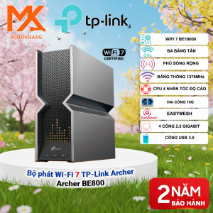 TP-Link Archer BE800 Router WiFi 7 BE19000 Tri-Band 19Gbps 2 Cổng 10G MLO EasyMesh HomeShield