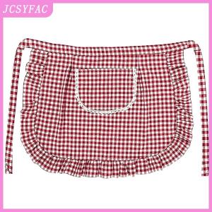JCSYFAC Apron Square Check Half Waist Apron Cotton Material Stain Resistant Breathable Home Cooking Work Clothes Kitchen Accessories