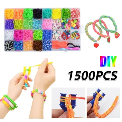 1500Pcs Elastic Rubber Loom Bands set kit Candy Color Bracelet Making Kit DIY Tool for Children Girls