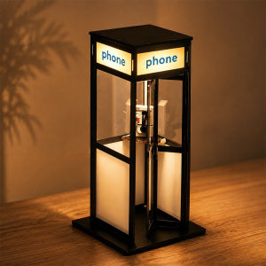 Classic Vintage Phone Booth Decor Light USB Powered LED Desk Lamp Retro Tabletop Ambient Lighting Nostalgic Art Night Light For Home Office Bedroom Desktop Display