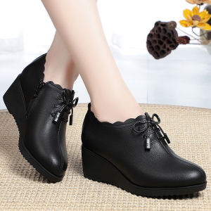 Womens fashion high heels soft leather thick soled work shoes casual leather shoes