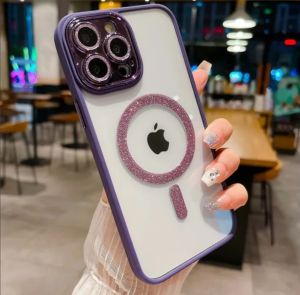 Case clear Magsafe Magnetic with Glitter lensa protect for Iphone 13 13 Pro 13 Pro Max 14 14 Pro 14 Pro Max