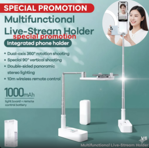 [SG Stock] All-in-One Live Stream Phone Stand | Dual LED Fill Light | 360° Overhead Shooting | Foldable Portable Selfie Stand for TikTok YouTube IG Reels | Bluetooth Remotefor TikTok YouTube Recording