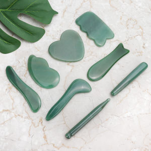 DECINIEE 8 Pcs / 1 Set Natural Aventurine Jade Green Quartz Jade Guasha Board Natural Stone Scraper Chinese Gua Sha Tools For Face Neck Back Body Acupuncture Pressure Therapy
