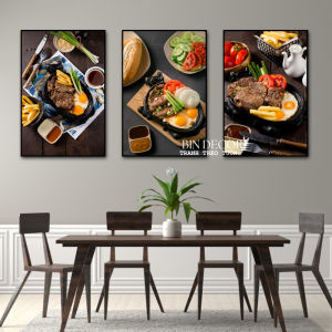 (ẢNH THẬT) Tranh treo tường bò né 2 trang trí decor quán có sẵn khung kèm đinh