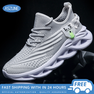 ASZUNE Rubber Sole Sports Shoes Knitted Mesh Breathable Running Shoes Wear-resistant Breathable Low-cut Black Casual Shoes
