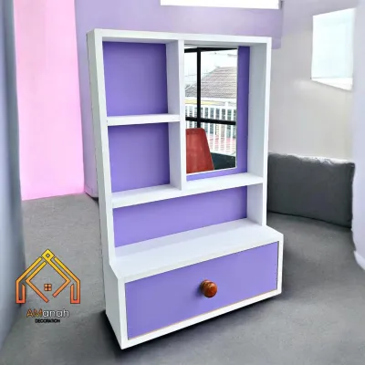 Rak Gantung Meja Rias Kaca Kayu Minimalis RKA447 40x60cm Multiwarna Kokoh - Rak Kosmetik Serbaguna
