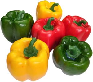 Lorigun Artificial Bell Peppers Fake Veggie Colorful Bell Peppers for Decoration Decorative Vegetables Red Green Yellow Bell Peppers 6Pcs (Each Color 2Pcs)