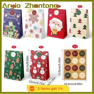 Aryio 12Pcs Christmas Calendar Gift Bags Countdown Paper Bags For Holiday Party Gift Wrapping Christmas Eve Apple Packaging Bag