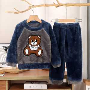 Kids Sville ชุดกันหนาวเด็ก ชุดนอนเด็ก ชุดสองชิ้น ผ้าแฟลนเนล ชุดเด็กผู้หญิง ฤดูใบไม้ร่วง/ฤดูหนาว ลายการ์ตูน ผ้าขนแกะสองด้าน หนาขึ้น ให้ความอบอุ่น ชุดนอนขนยาว เหมาะสำหรับเด็กชายและเด็กหญิง 80-150cm