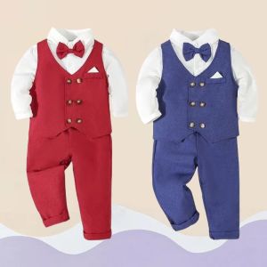 lontakids Baby Boys Clothes Suit Toddler Wedding Party Gentleman Outfits Formal Tuxedo Vest Pants Shirt with Bowtie