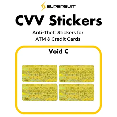 Supersuit Void Tamper-Proof CVV Stickers 4Pcs (Anti-Theft Waterproof Stickers for ATM Credit Debit Cards)