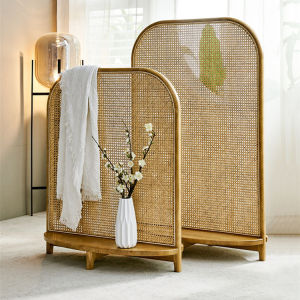 Natural Wood & Rattan Single Panel Privacy Screen Room Divider