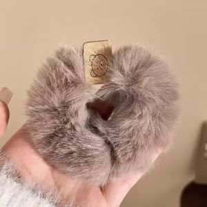 เนกไท3ชิ้นสำหรับฤดูหนาวที่แสนสบายผ้ากำมะหยี่นุ่มลายหมีน่ารักแบบผูกผมตุ๊กตาเครื่องประดับผมที่คาดผมสำหรับที่รัดผม