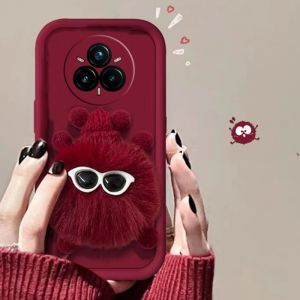 Phone Case Realme 14 Pro + Realme 14X C75x Realme14Pro+ Plus 5G Casing Stylish 3D Red Plush Coal Ball Couple with Pearl Plush Wristband Lens Protection Soft Back Cover 2025