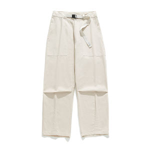 HELLO JIM Loose Cargo Pants 100% Cotton Pleated casual pants retro thin pants 2023 new with belt slack long pants  K2170