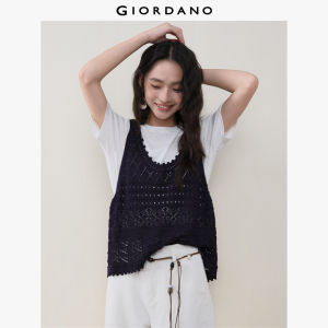 Giordano Women Two-Piece Short-Sleeve T-Shirt with Double-Sided Wear Openwork Knitted Vest - Stylish & Durable Free Shipping 18356603