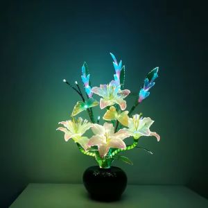 ตกแต่งงานแต่งงานรูปดอกลิลลี่นางฟ้าไดนามิกใหม่สุด Led ความแปลกใหม่ศิลปะใยแก้วนำแสงดอกไม้คริสต์มาสปีใหม่งานปาร์ตี้