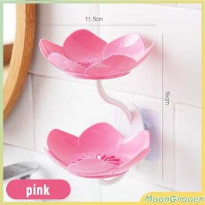 M.G.【Ready in Stock】 Double Layer Lotus Shaped Flowers Shape Soap Dish Soap Box Punch-free Wall Mounted