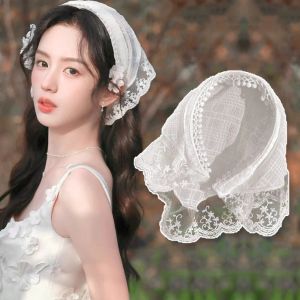 2025 New French Headscarf Pastoral Style Triangular Lace Head Scarf Woman