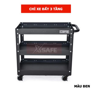 Xe đẩy đồ nghề 3 tầng CSPS tải trọng 135kg 4 bánh xoay có khóa 2 màu đen/đỏ phân loại hộc kéo vách lưới xe đẩy 3 tầng tủ đồ nghề 3 tầng