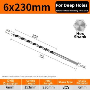 MODERNLUX 1Pcs 200-460mm Wood Auger Drill Bit 6mm High Carbon Steel HSS Twist Drill Bits Extra Long Door Lock Reaming Tool for Hardwood Softwood Drilling