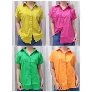 NANDO KEMEJA BATWING LENGAN PENDEK WARNA WANITA POPLIN PREMIUM FUSCHIA HIJAU BOTOL LIME ORANGE 8007