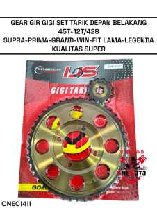 GEAR GIR GIGI SET TARIK DEPAN BELAKANG 45T-12T/428 SUPRA PRIMA GRAND WIN FIT LEGENDA KUALITAS SUPER