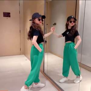 S01-15 Setelan baju import dan celana panjang anak perempuan kekinian