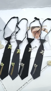 Heart Bear Brooch Tie for Music Festival 2000s Anime Theme Party Necktie Women Men Casual and Formal Event Tie Neckwear