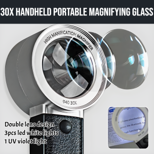 30x Handheld Portable Magnifying Glass High Definition Handheld Magnifying Glass LED Light Reading Aid Magnifying Lens