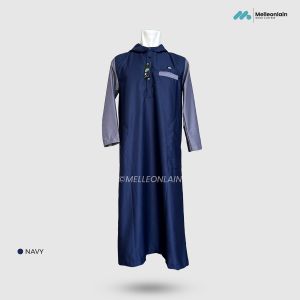 Jubah Hoodie Pria Gamis Lengan Panjang Raglan Kerah Mandarin Tutup Kepala Melleonlain