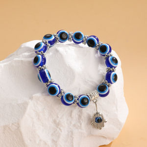 Evil Eye Blue Hand of Fatima Turkish Lucky Evil Eye Charm Bracelet for Protection and Blessing