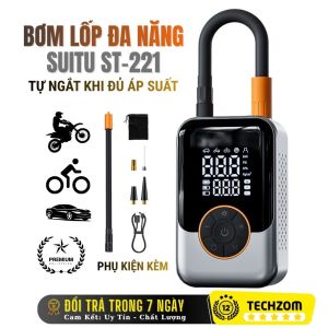 BƠM LỐP ĐA NĂNG SUITU ST-221 - Tự Động Ngắt Sạc Type-C Chính Xác Cao | Bơm Ô Tô Xe Máy Xe Đạp Bóng Tiện Lợi Cho Mọi Gia Đình