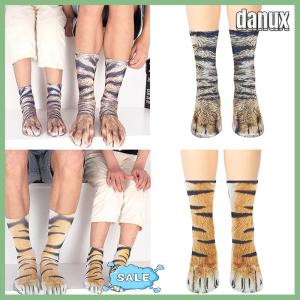 danux Creative Animal Foot Printed Women Middle Tube Socks Cartoon Cat Tiger Duck Claws Ladies 3D Print Funny Animal Middle Socks