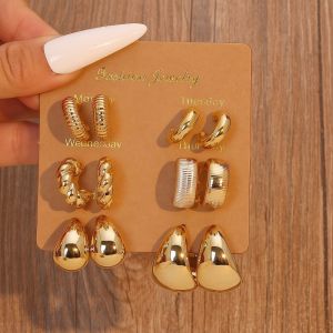 LONGB 6Pairs Vàng Bông tai thả Sao biển Bohemian Khuyên tai Trái tim Bông tai dạng thả Quà tặng