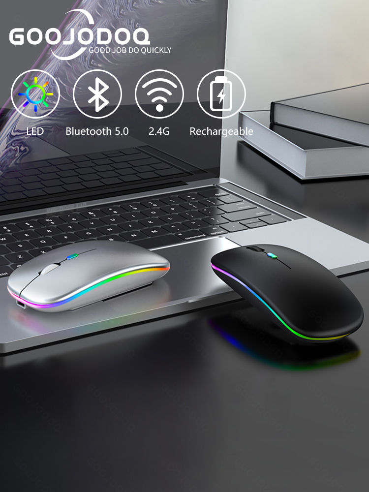 GOOJODOQ case RGB LED backlit wireless Bluetooth charging gaming mouse, USB laptop, ergonomic design. 