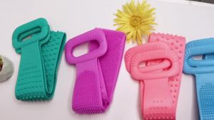 Inmorven Back Scrubber for Shower Silicone 30 inches/76 cm Extra Long Exfoliating Body Brush with Handle for Men and Women Long Lasting and Easy to Clean. (Purple)