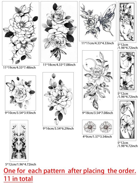 【Art】A Set Of 11 Beautiful Flower Butterfly Tattoo Stickers Waterproof