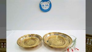 Brass byfa ถาดทองเหลือง ถาดโปร่ง ม้วนขอบ ขนาด 6 นิ้ว F1157 ขนาด 8นิ้ว F1158 ลายกุหลาบ +