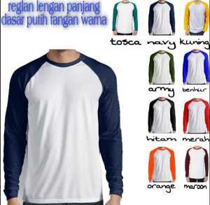 Kaos Seragam Pria Raglan Putih Kombinasi Lengan Panjang
